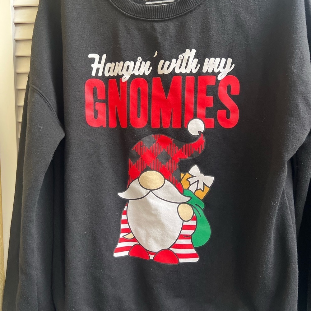 Hanging with my Gnomies  Black Sweatshirt Jogger pants Pajama Holiday Christmas - Picture 9 of 9